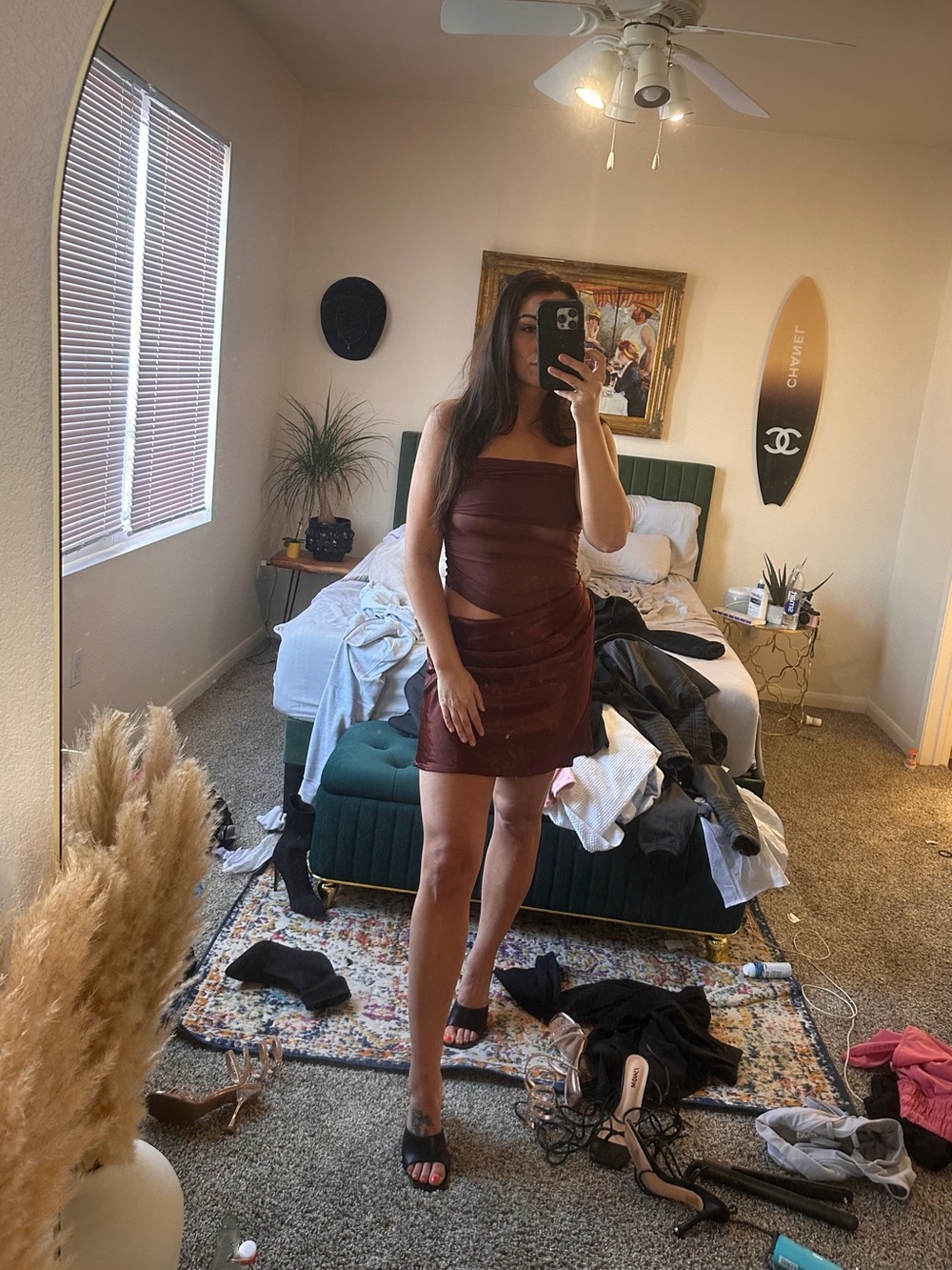 Hello Molly Strapless Cutout Mini Dress in Chocolate Brown